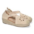 Sandalias Beige Mujer Cuña Yute Punta Cerrada Detalles Florales Elegantes