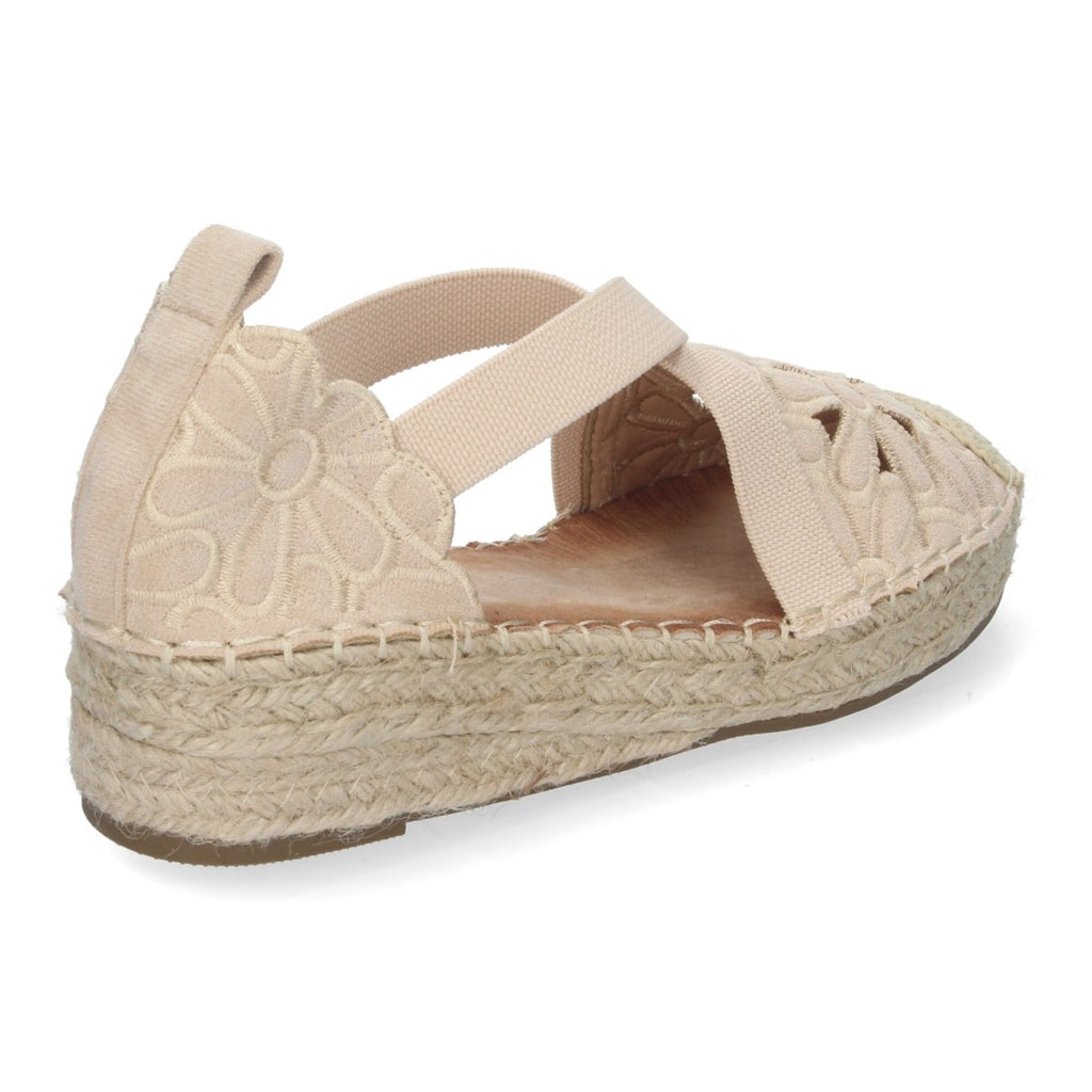 Sandalias Beige Mujer Cuña Yute Punta Cerrada Detalles Florales Elegantes