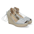 Sandalias Plateadas Mujer Cuña Yute Cordones Glitter Elegantes