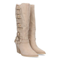 Botas Beige Elegantes con Tacón y Caña Calada