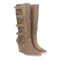 Elegante khakifarbene Stiefel mit Absatz
