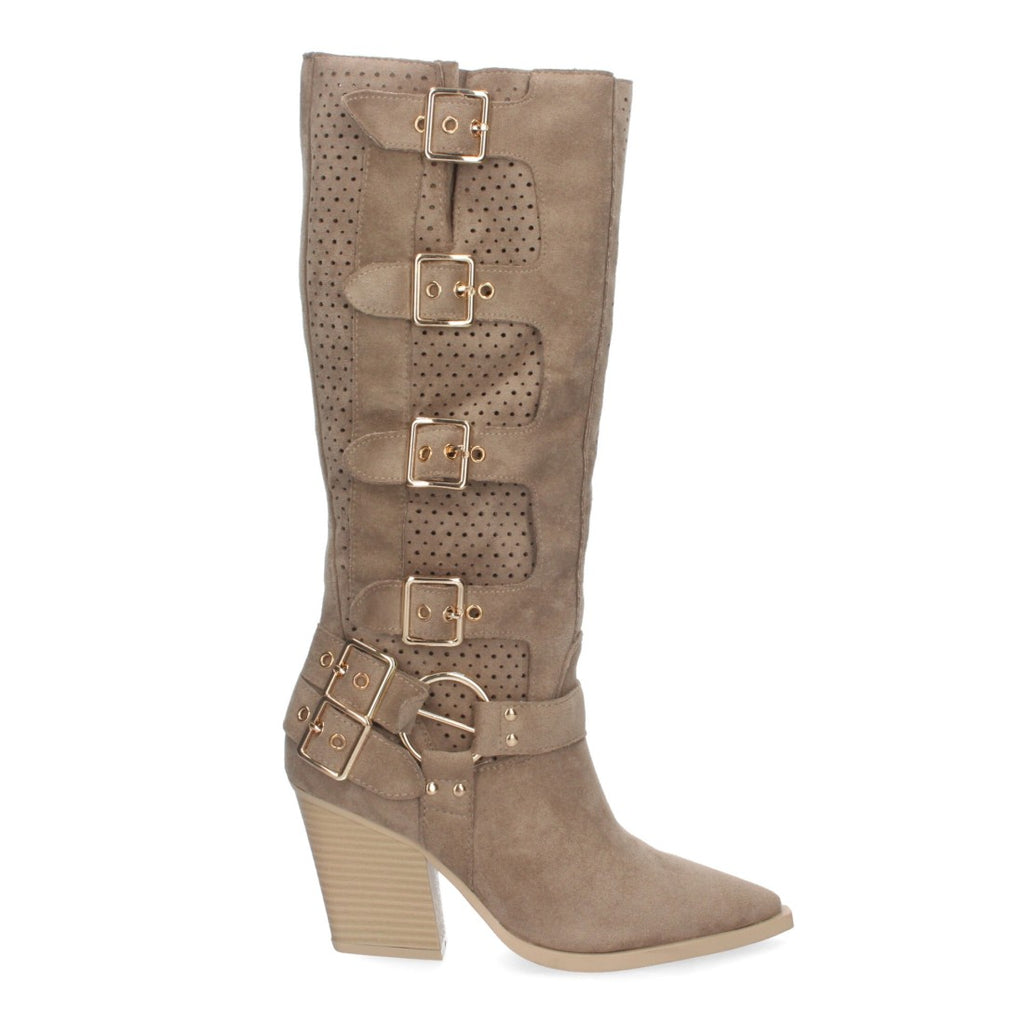 Elegante khakifarbene Stiefel mit Absatz