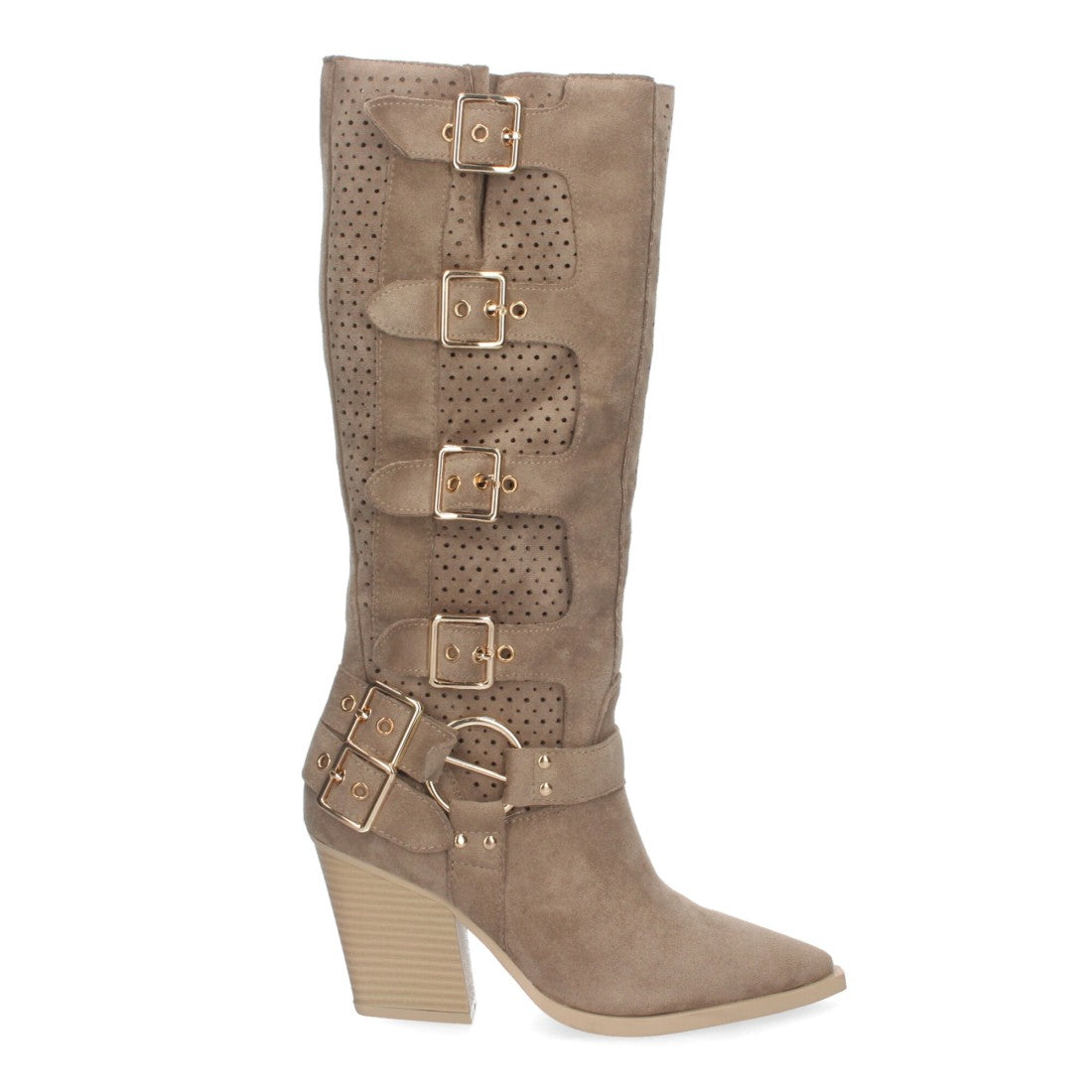 Elegante khakifarbene Stiefel mit Absatz
