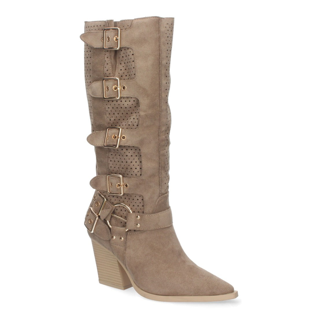 Elegante khakifarbene Stiefel mit Absatz
