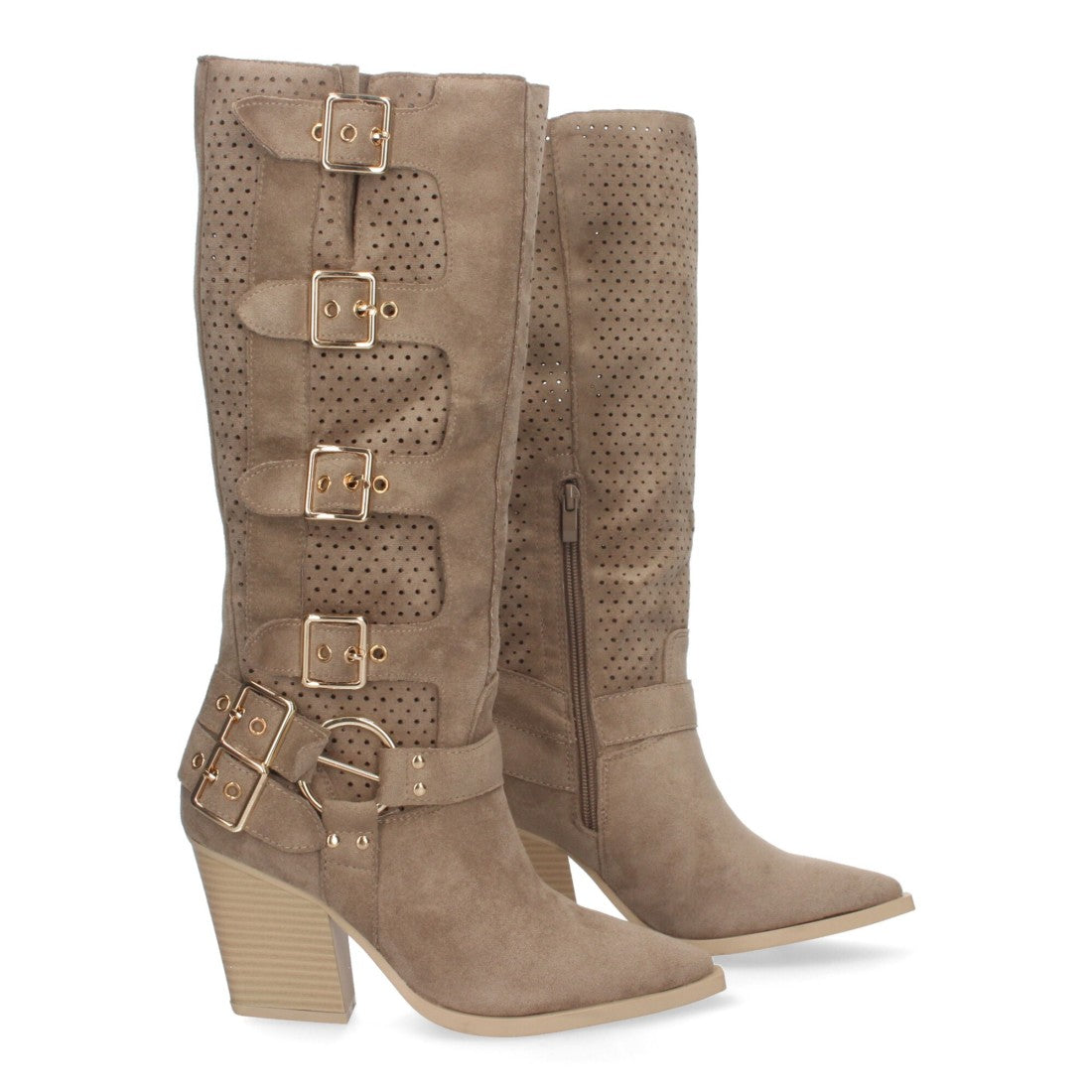 Elegante khakifarbene Stiefel mit Absatz