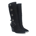 Botas Negras Elegantes con Tacón y Caña Calada