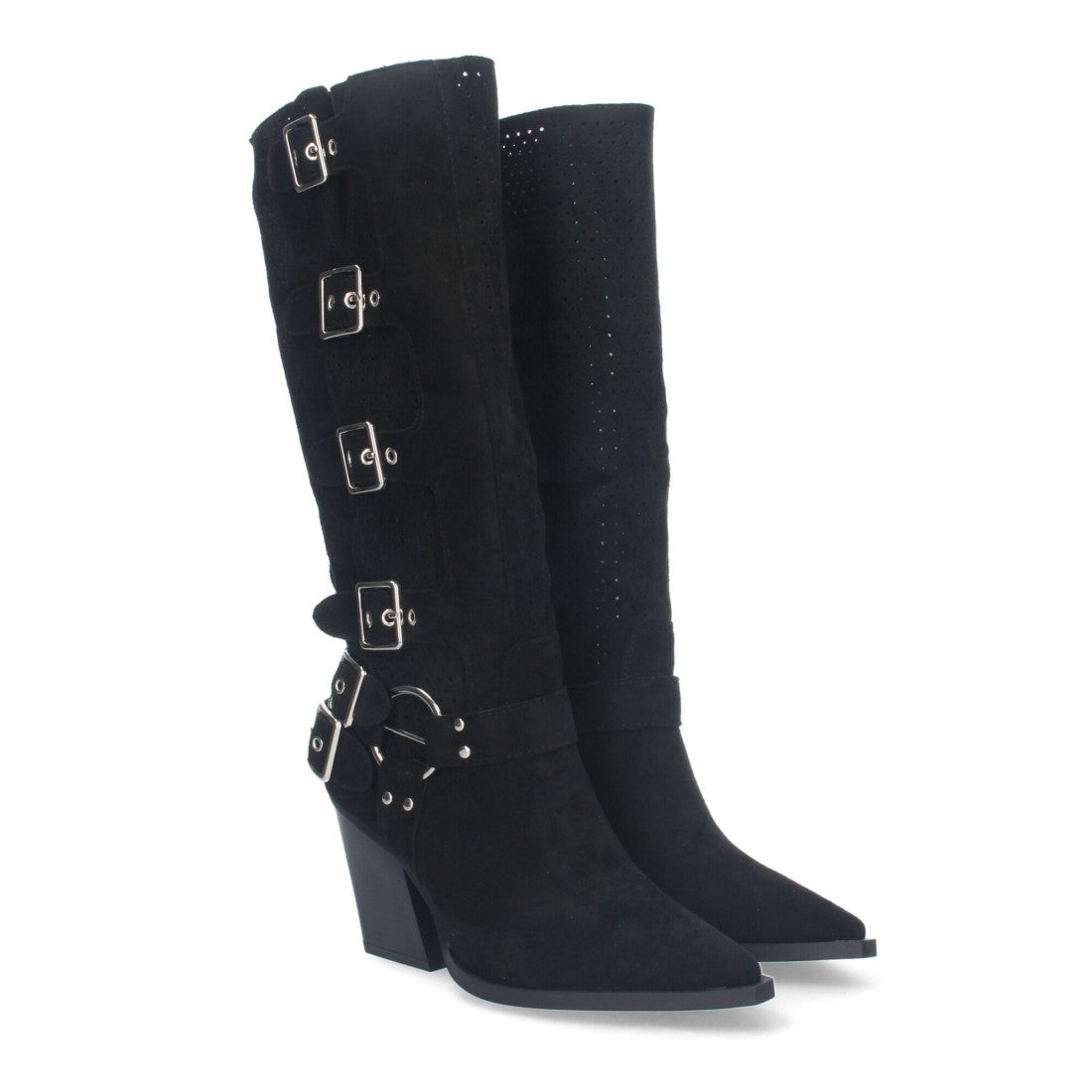Botas Negras Elegantes con Tacón y Caña Calada