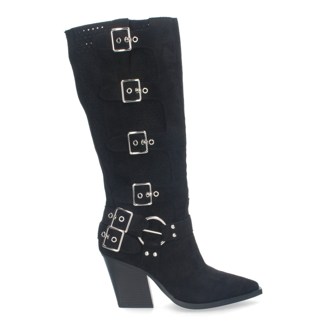 Botas Negras Elegantes con Tacón y Caña Calada
