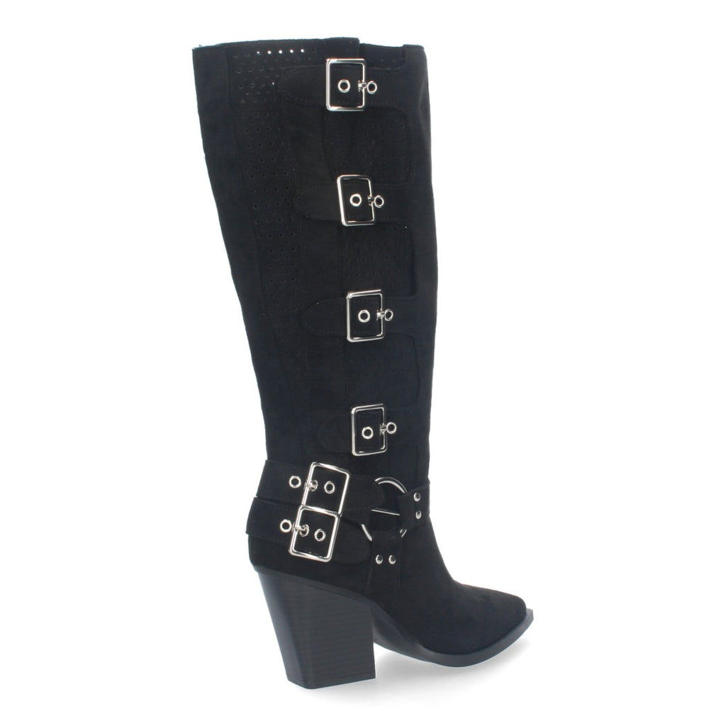 Botas Negras Elegantes con Tacón y Caña Calada