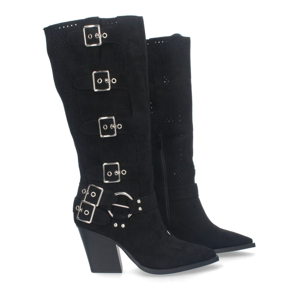Botas Negras Elegantes con Tacón y Caña Calada