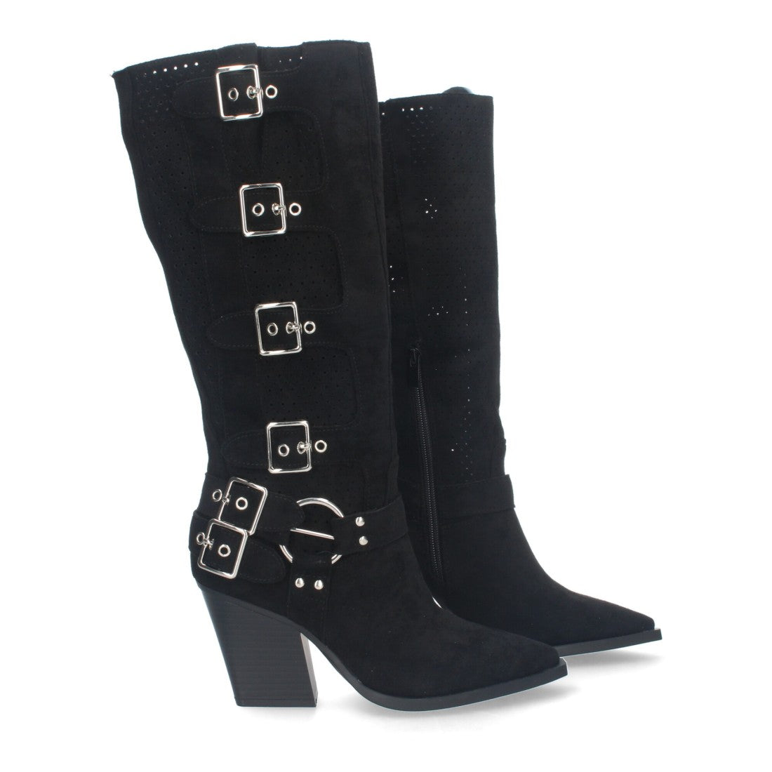 Botas Negras Elegantes con Tacón y Caña Calada