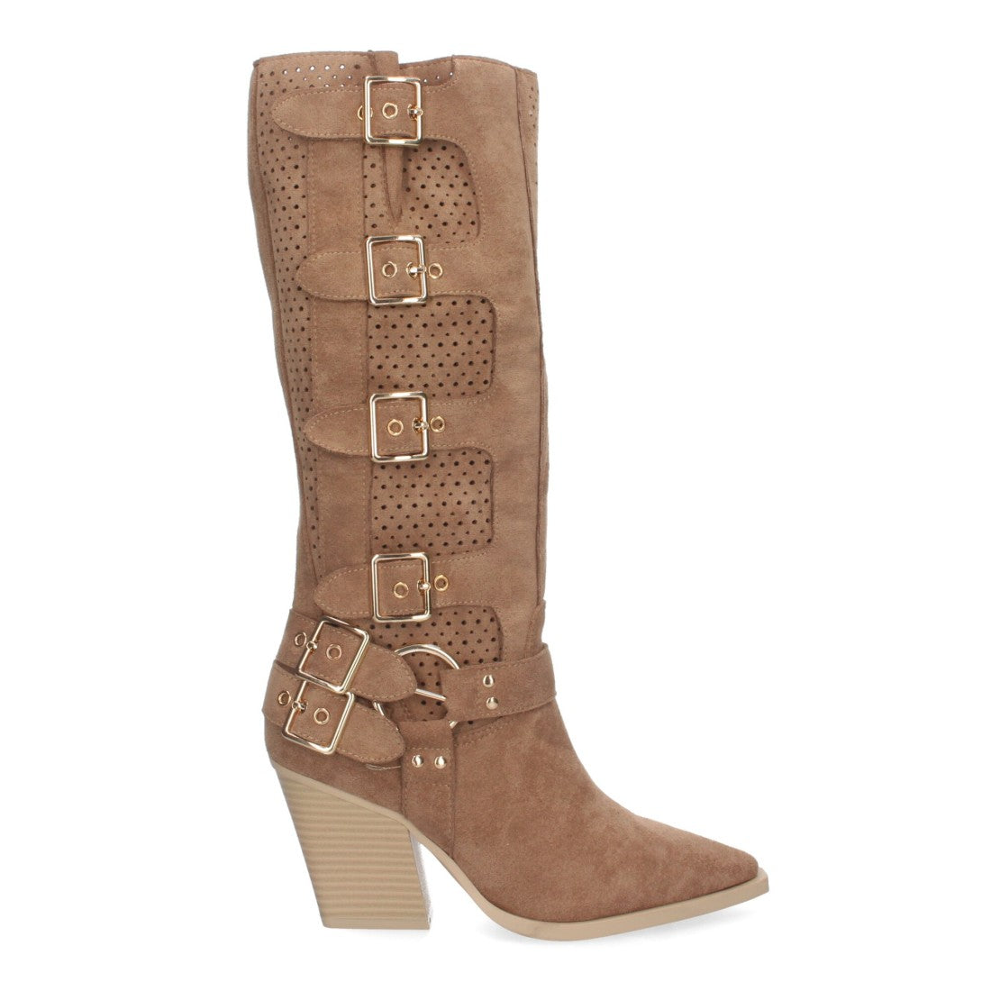 Botas Camel Elegantes con Tacón y Caña Calada
