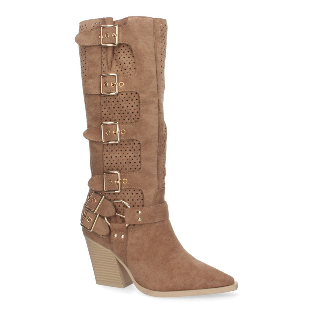 Botas Camel Elegantes con Tacón y Caña Calada