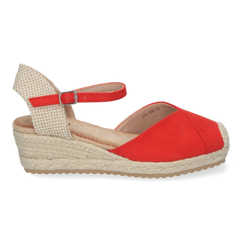 Sandalias Rojas Mujer Cuña Yute Cómodas Elegantes