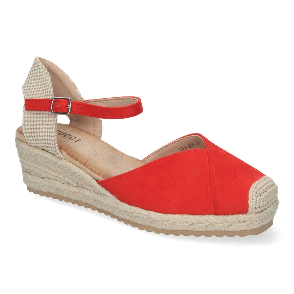 Sandalias Rojas Mujer Cuña Yute Cómodas Elegantes