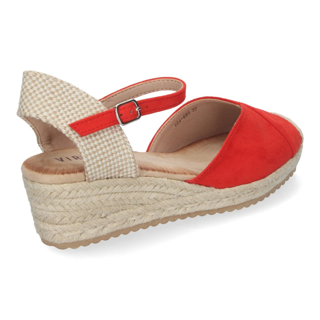 Sandalias Rojas Mujer Cuña Yute Cómodas Elegantes