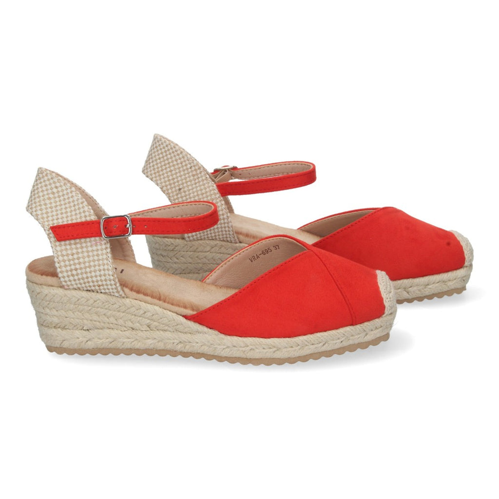 Sandalias Rojas Mujer Cuña Yute Cómodas Elegantes