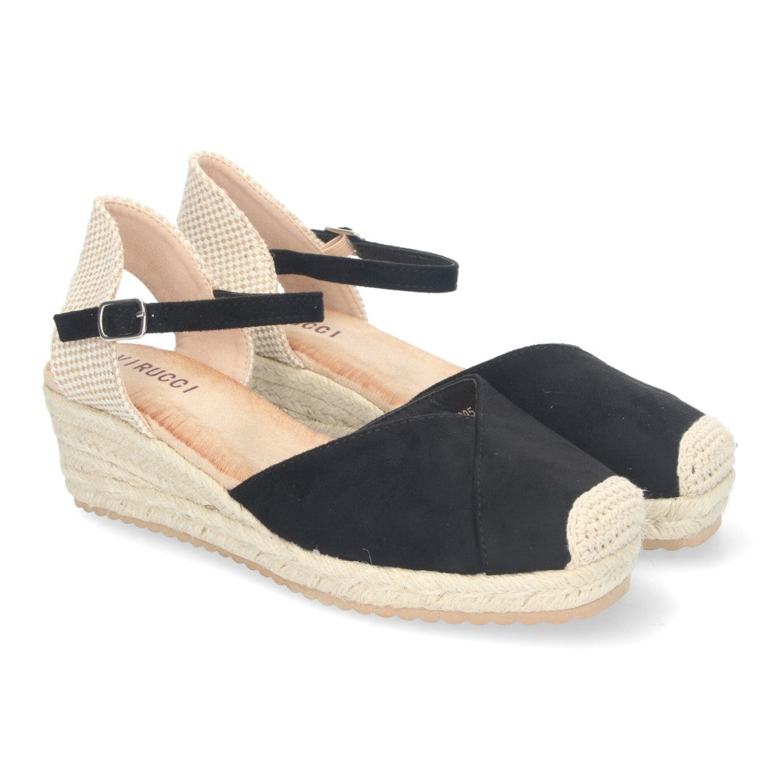 Sandalias Negras Mujer Cuña Yute Cómodas Elegantes