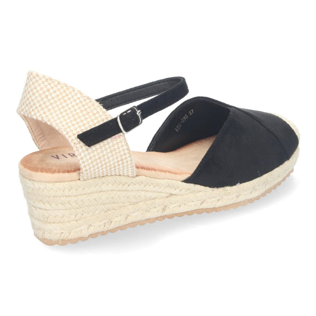 Sandalias Negras Mujer Cuña Yute Cómodas Elegantes