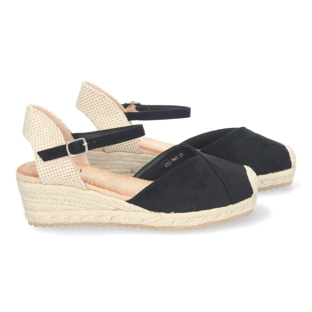 Sandalias Negras Mujer Cuña Yute Cómodas Elegantes