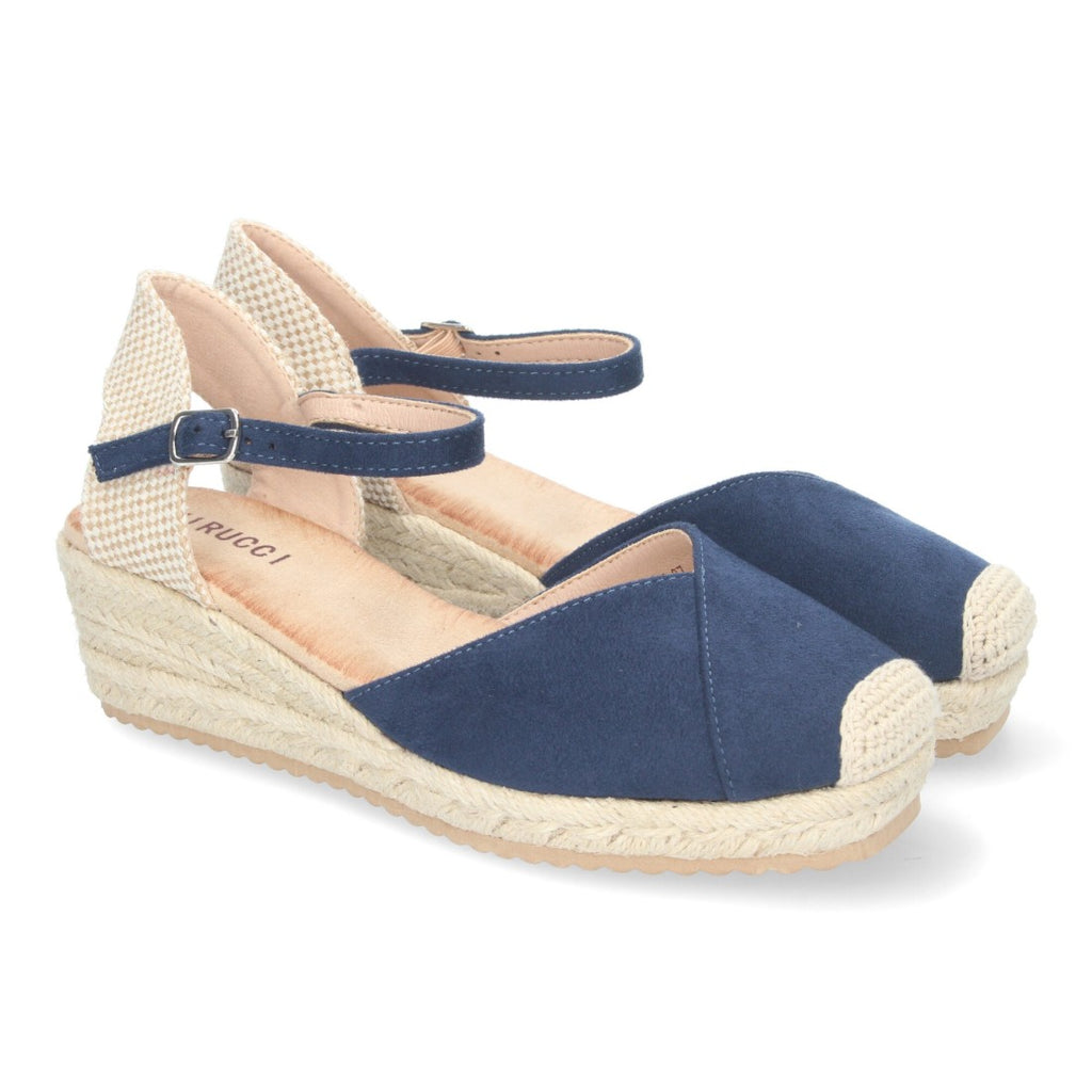 Sandalias Azul Marino Mujer Cuña Yute Cómodas Elegantes
