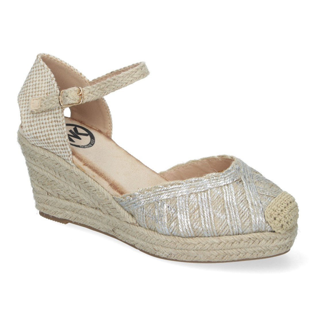 Sandalias Plateadas Mujer Cuña Yute Punta Cerrada Adornos Trenzados Hebilla Elegantes