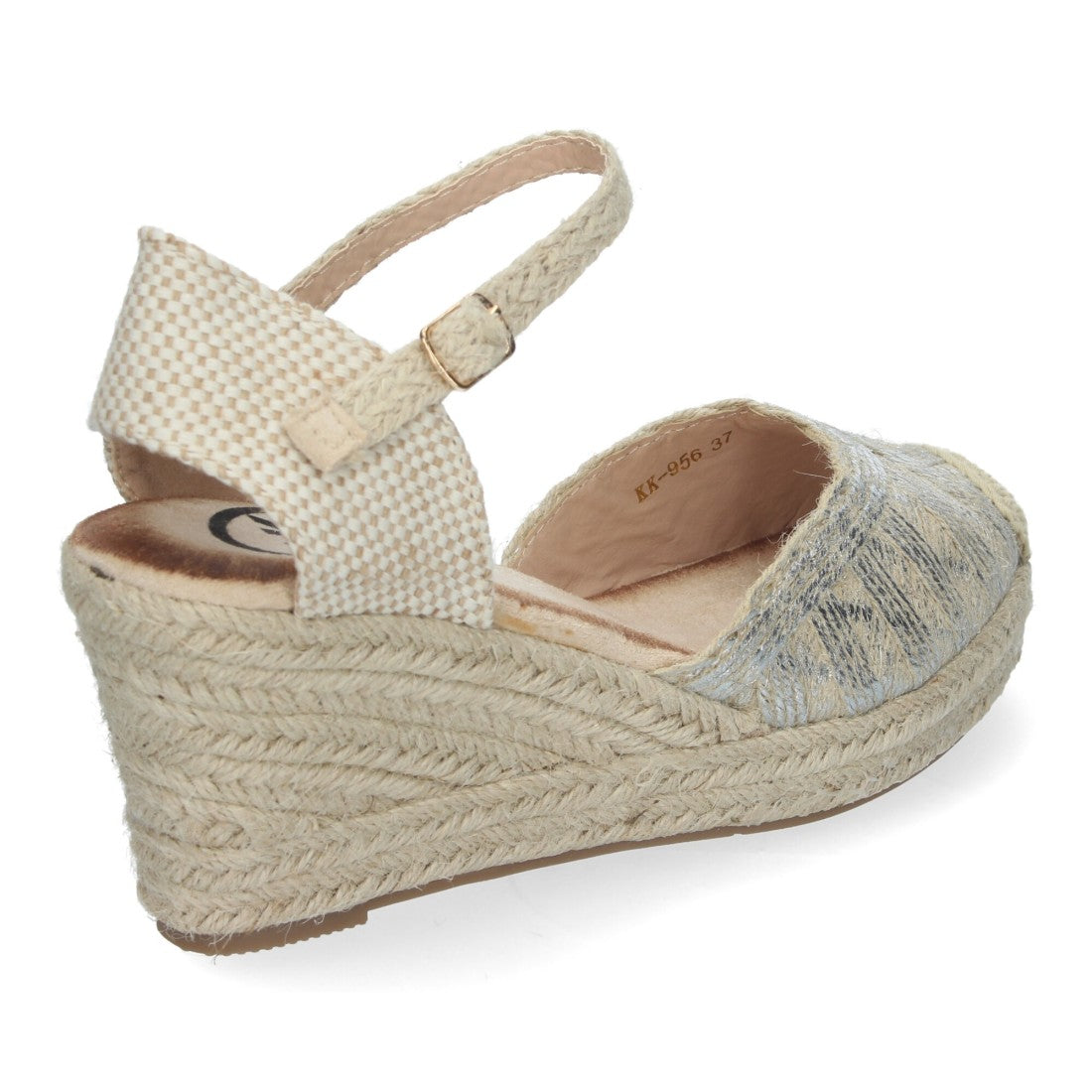 Sandalias Plateadas Mujer Cuña Yute Punta Cerrada Adornos Trenzados Hebilla Elegantes