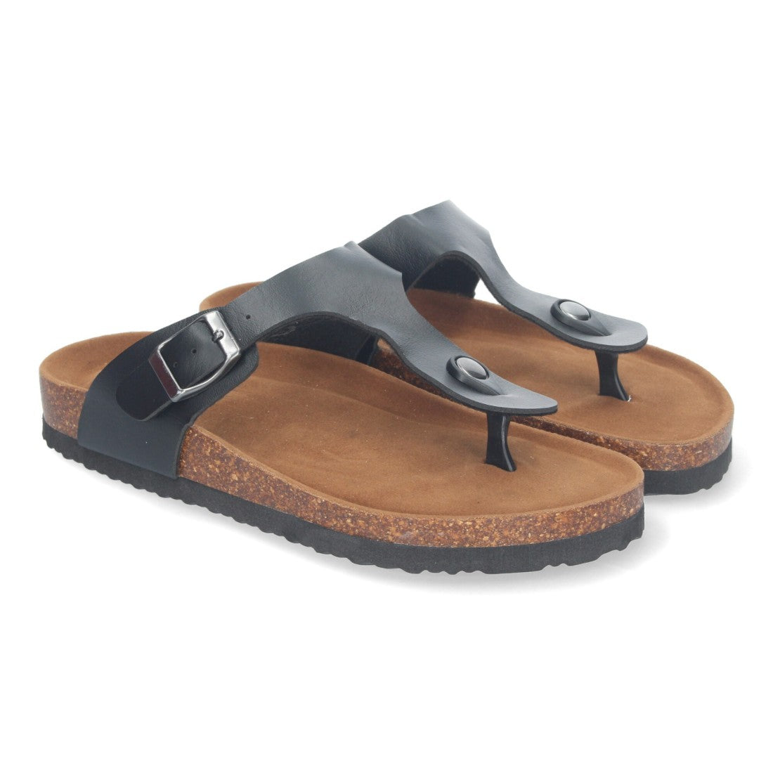 Sandalias Negras Mujer Planas Esclava Planta Bio Cómodas