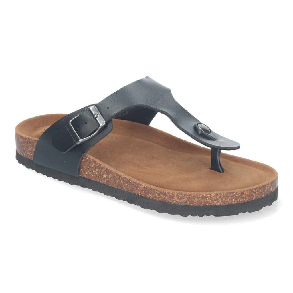 Sandalias Negras Mujer Planas Esclava Planta Bio Cómodas