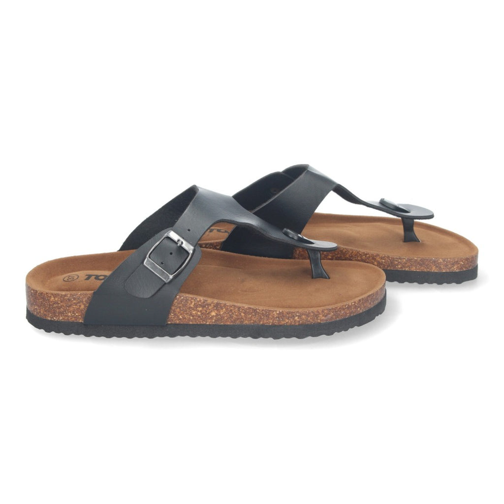 Sandalias Negras Mujer Planas Esclava Planta Bio Cómodas