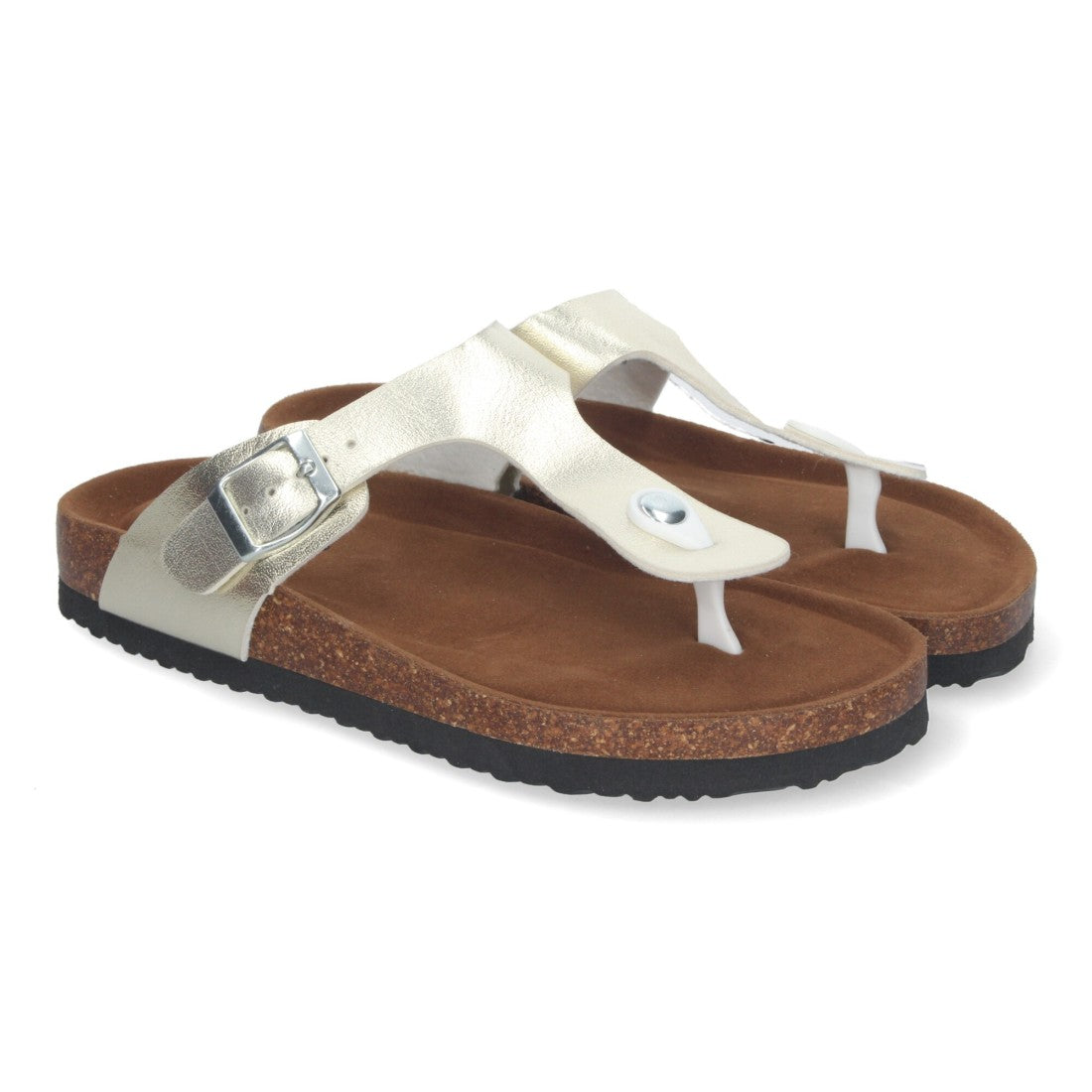 Sandalias Doradas Mujer Planas Esclava Planta Bio Cómodas