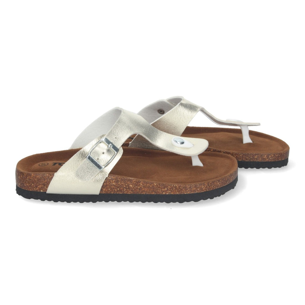 Sandalias Doradas Mujer Planas Esclava Planta Bio Cómodas