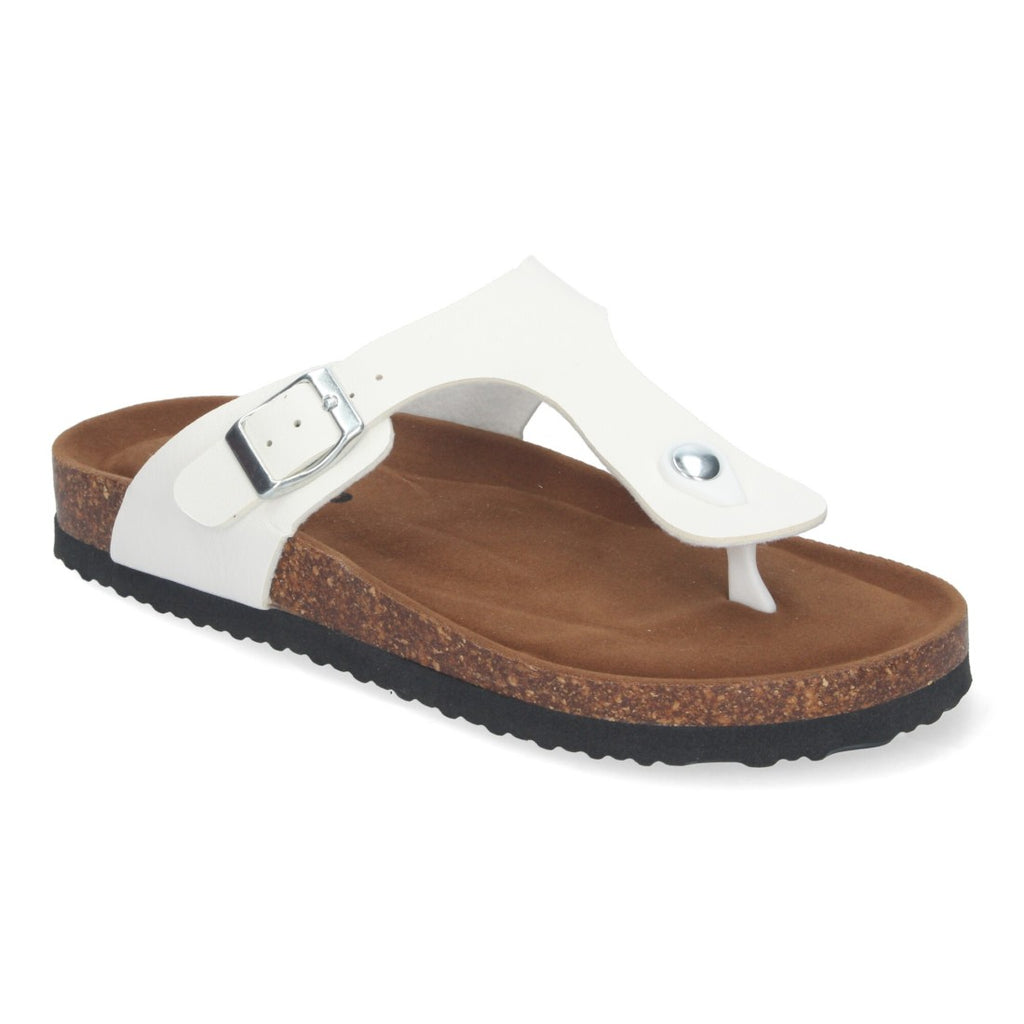 Sandalias Blancas Mujer Planas Esclava Planta Bio Cómodas