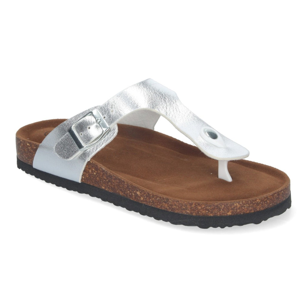 Sandalias Plateadas Mujer Planas Esclava Planta Bio Cómodas