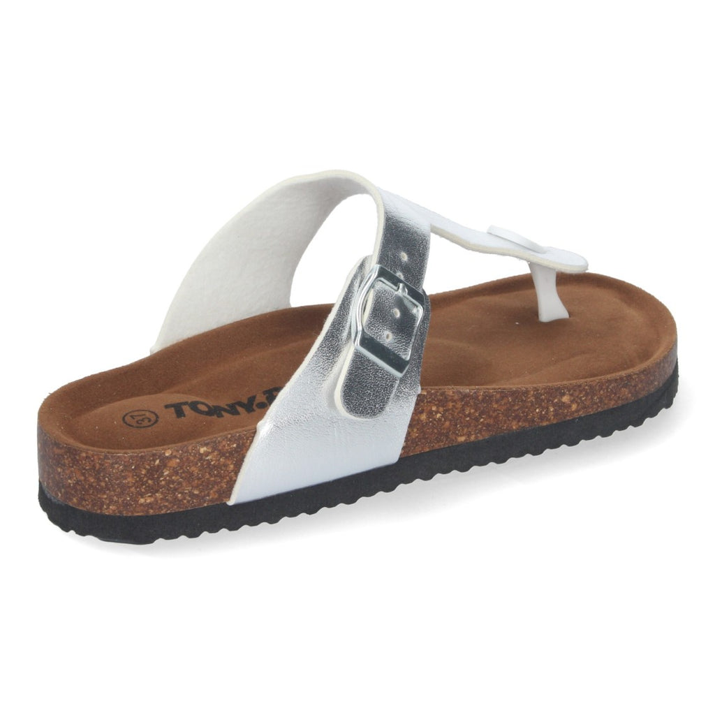 Sandalias Plateadas Mujer Planas Esclava Planta Bio Cómodas