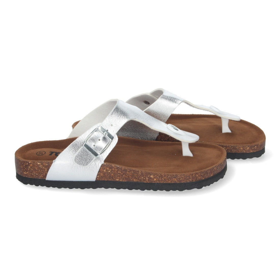 Sandalias Plateadas Mujer Planas Esclava Planta Bio Cómodas