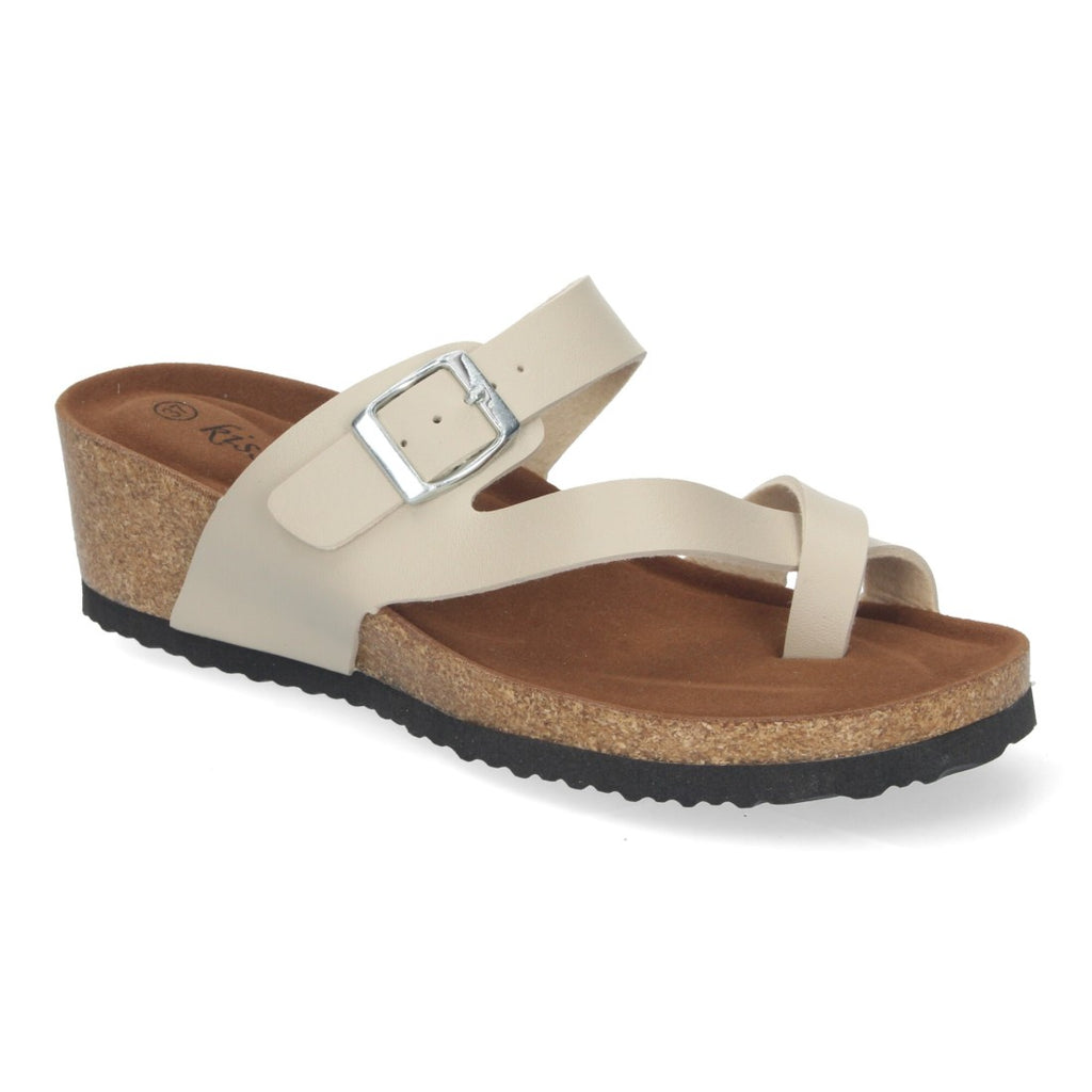 Sandalias Beige Mujer Cuña Bio Esclava Talón Abierto Cómodas