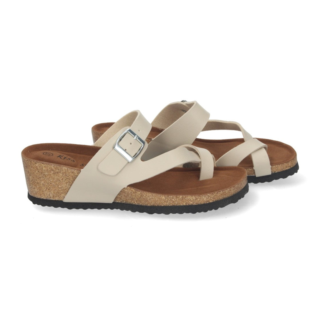 Sandalias Beige Mujer Cuña Bio Esclava Talón Abierto Cómodas