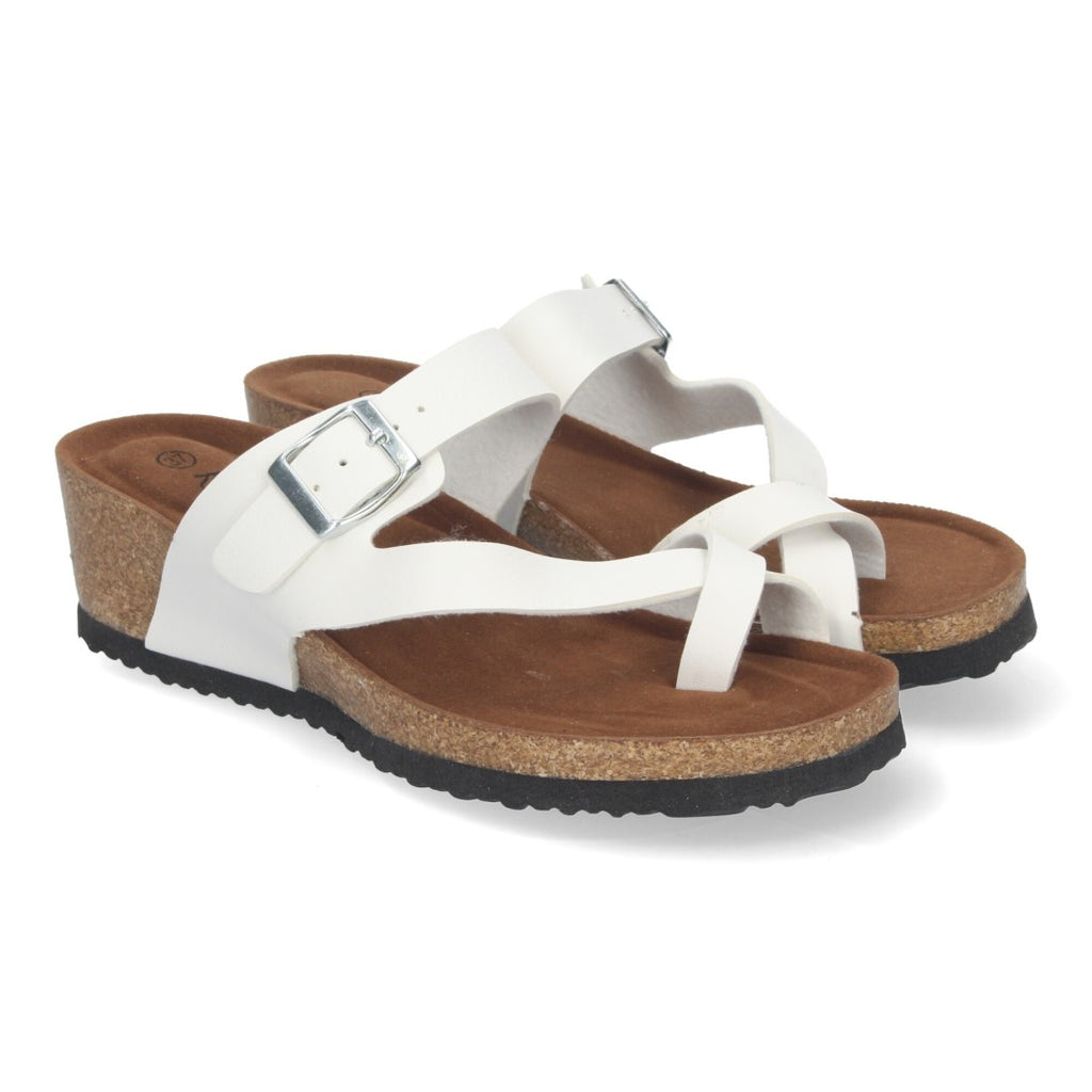 Sandalias Blancas Mujer Cuña Bio Esclava Talón Abierto Cómodas