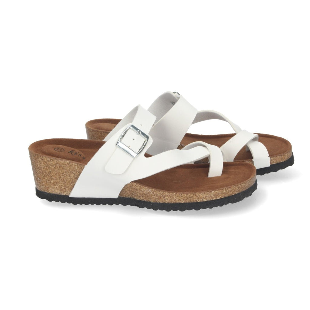 Sandalias Blancas Mujer Cuña Bio Esclava Talón Abierto Cómodas