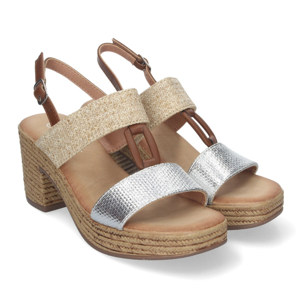 Sandalias Plateadas Mujer Tacón Verano Estilizado Elegantes Confortables