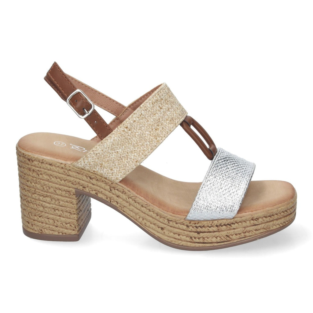 Sandalias Plateadas Mujer Tacón Verano Estilizado Elegantes Confortables