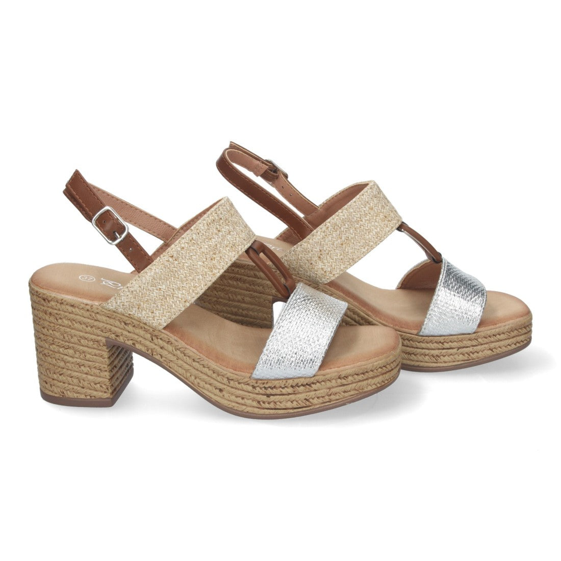 Sandalias Plateadas Mujer Tacón Verano Estilizado Elegantes Confortables