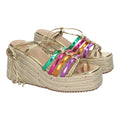Sandalias Multicolor Mujer Cuña Yute Cordones Elegantes