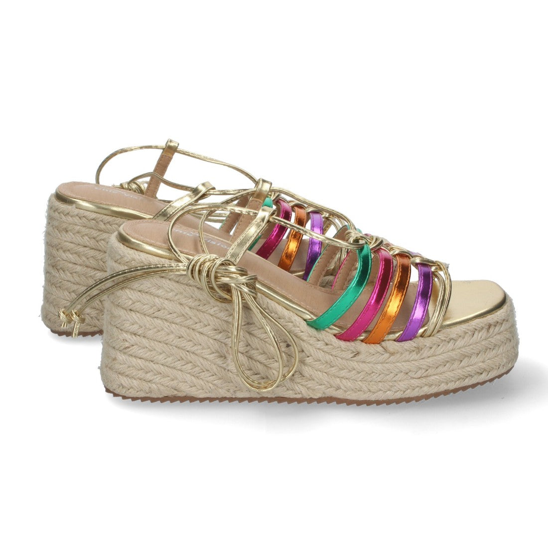 Sandalias Multicolor Mujer Cuña Yute Cordones Elegantes