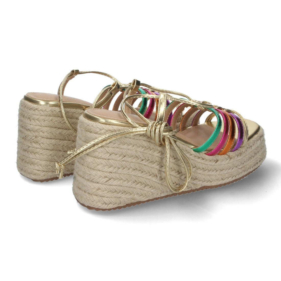Sandalias Multicolor Mujer Cuña Yute Cordones Elegantes