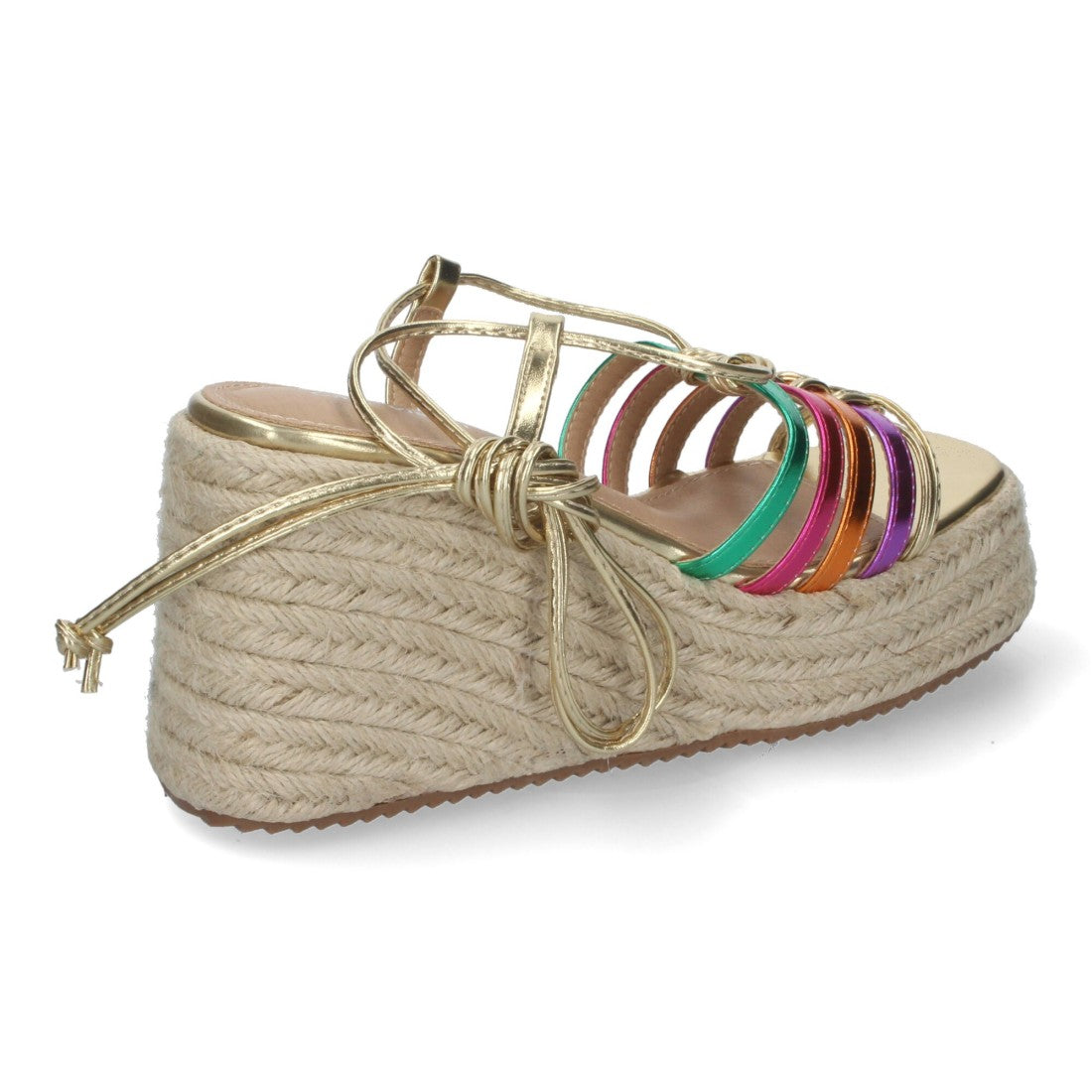 Sandalias Multicolor Mujer Cuña Yute Cordones Elegantes
