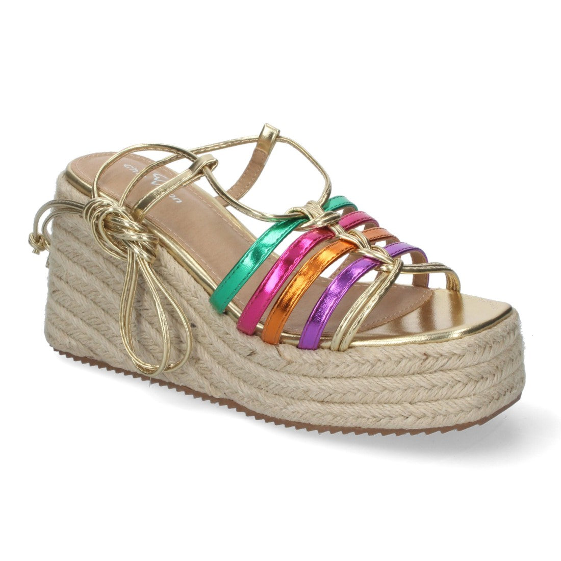 Sandalias Multicolor Mujer Cuña Yute Cordones Elegantes