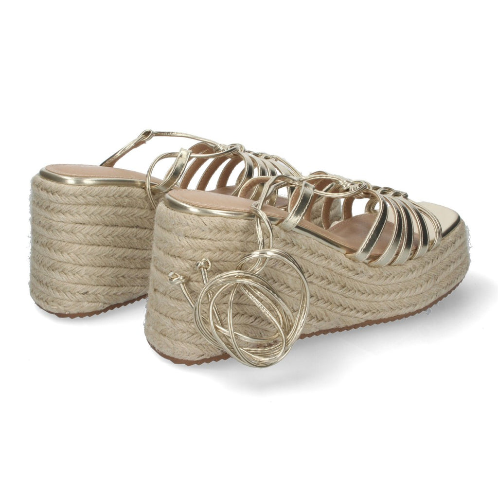 Sandalias de Cuña Yute Doradas con Cordones