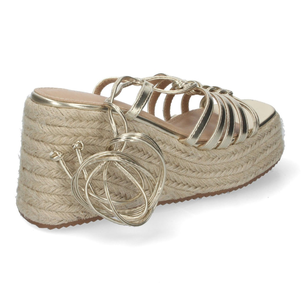 Sandalias de Cuña Yute Doradas con Cordones
